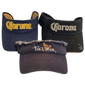 Corona Beer Visor Hats & Tiki Bar Visor Hat Strap back Lot Of 3 Embroidered Hats